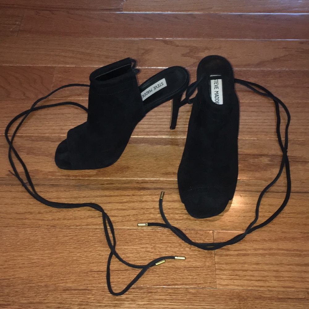 Open toed suede black Steve Madden heels
